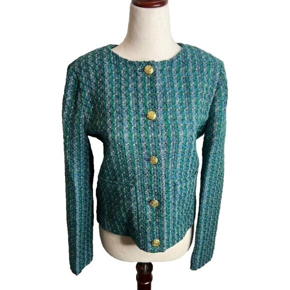 J.Crew Womens $228 Tweed Lady Jacket Blue Green Size 8 BS926 - Picture 2 of 11